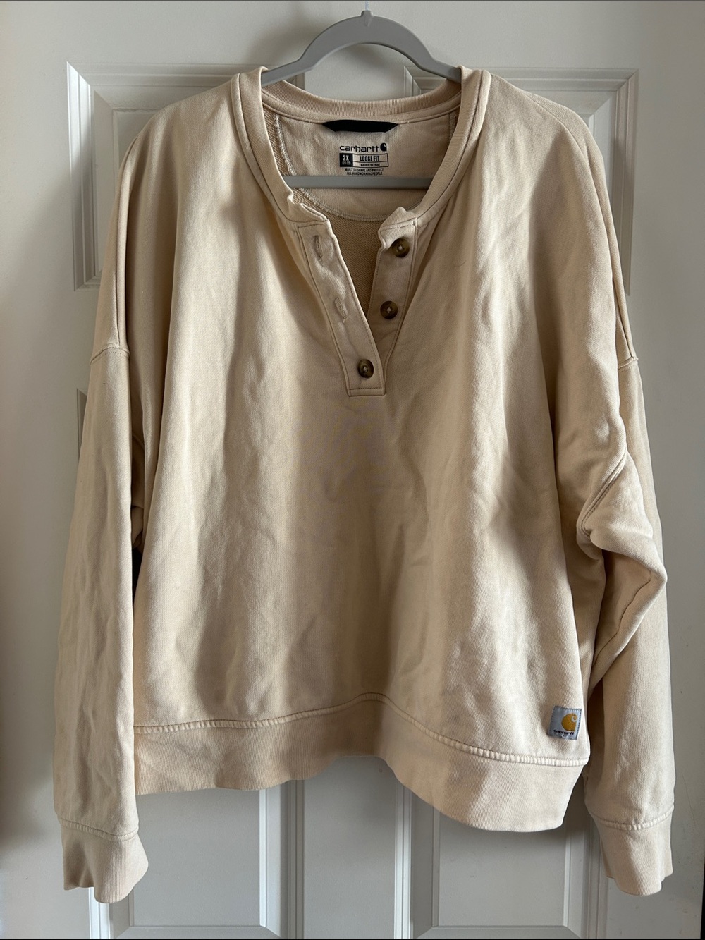 Carhartt Women's Beige Henley Button Pullover Sweatshirt 2X
